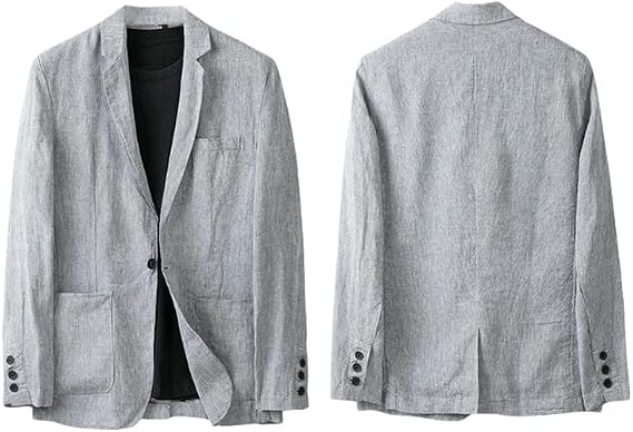 Men's Loose Fit Casual Linen Blazer Jacket One Button