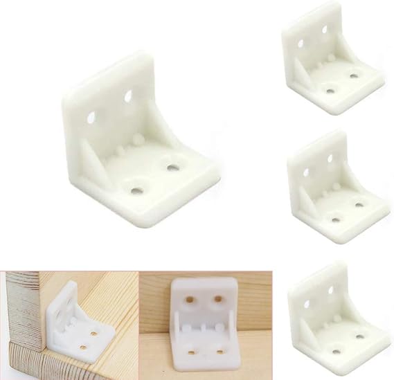 Luckycivia 30Pcs Plastic Furniture Corner Brace, 4-Hole Right Angle Board Holder, L Shape Bracket, Shelf Support Corner Brace (White)