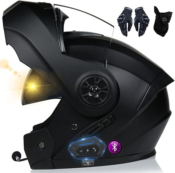 Bluetooth Motorcycle Modular Helmet Flip Up Front Motorbike Helmet, ECE Approved, Built In Dual Visors, High Strength Shell, Comfortable And Breathable Lining, Free Gloves And Mask