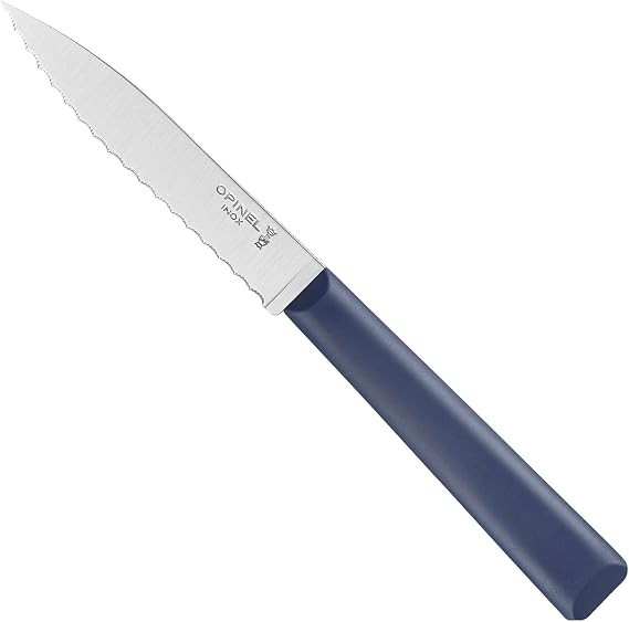 Opinel Les Essentials+ No. 313 Serrated Paring Knife, Corrosion Resistant + Dishwasher Safe, Made in France, Blue