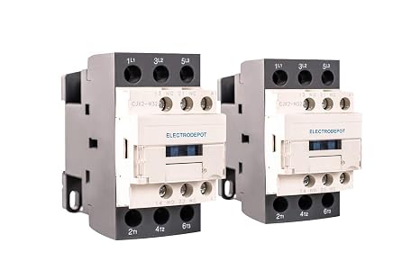 Electrodepot 30 Amp 3 Pole Normally Open IEC 660V Contactor, Auxiliary 1NO-1NC 110-120VAC Coil, Inductive 32A, Resistive 50A with Mounting Base for DIN Rail (Pack of 2)