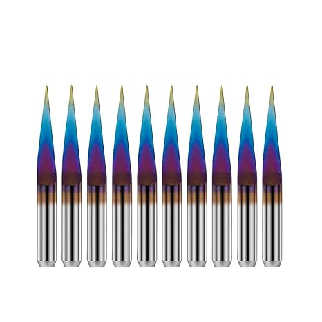 10Pcs Engraving Bits with Nano Blue Coating, 10 Degree 0.1mm / 0.004" Tip CNC Router V-Bit Carbide 3.175mm / 1/8" Shank Carving Tool for PCB Wood Plastic Lettering Sign Making