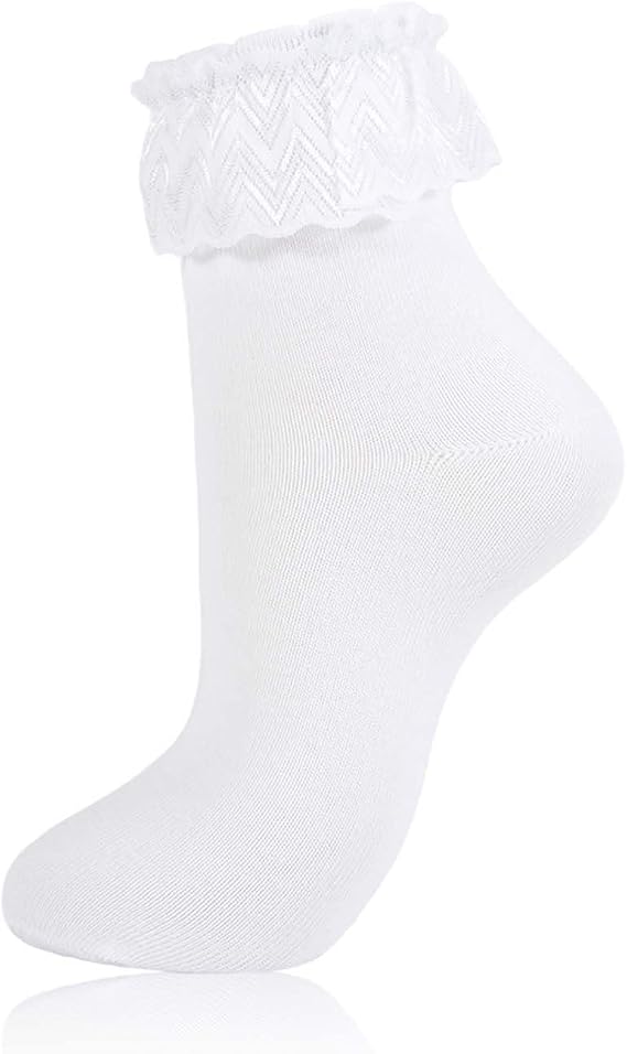 Women Ruffle Socks Frilly Ankle Socks Cute White Lace Ruffles Dress Sock Fancy Lolita Crew Bobby Boots Sock for Woman