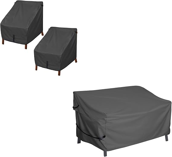 Porch Shield Waterproof 2-Seater Loveseat Sofa Cover 56W x 31D x 33H Bundles with Patio Chair Covers - 2 Pack High Back Cover 30W x 33D x 34H inch, Black