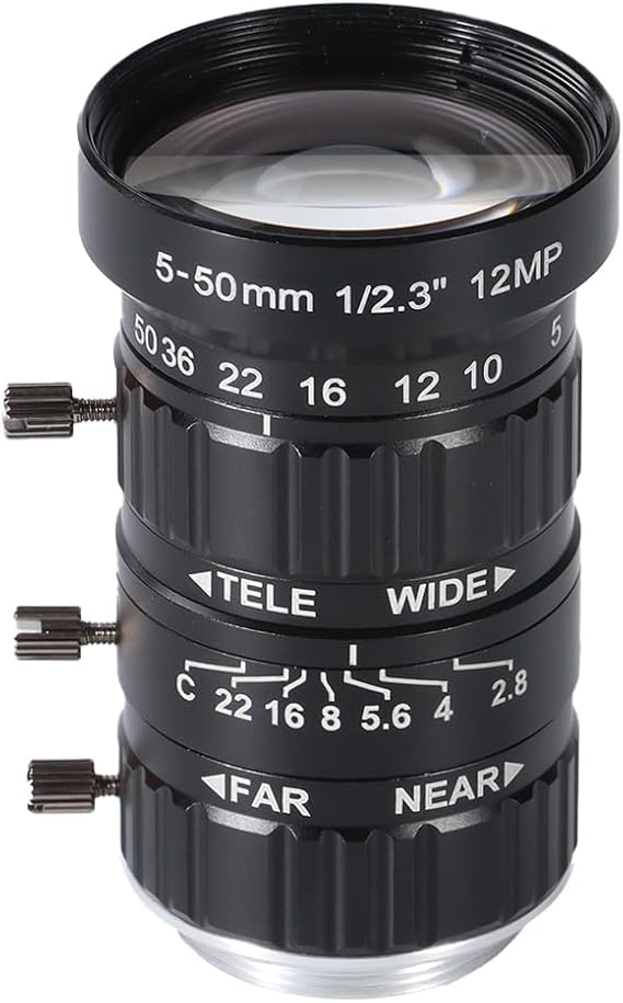 Zowietek 5-50mm 12MP C-Mount Low Distortion Zoom Lens, with C-CS Adapter | for ZowieCAM POV CS/C Mount, IMX477 Raspberry Pi HQ Camera, Industrial Telescope Lens, Manual Focus, Aperture