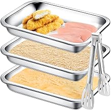Mumufy Breading Trays Set of 3 Large Stainless Steel Breading Pans with Tong for Dredging Chicken Breasts and Marinating Meat, Food Prep Trays for Breadcrum Dishes (10.63 x 7.87 x 1.9 Inches)