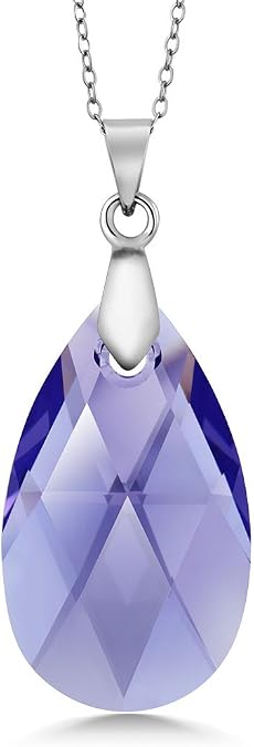 Gem Stone King Lavender Purple Crystal Teardrop Pendant Necklace For Women