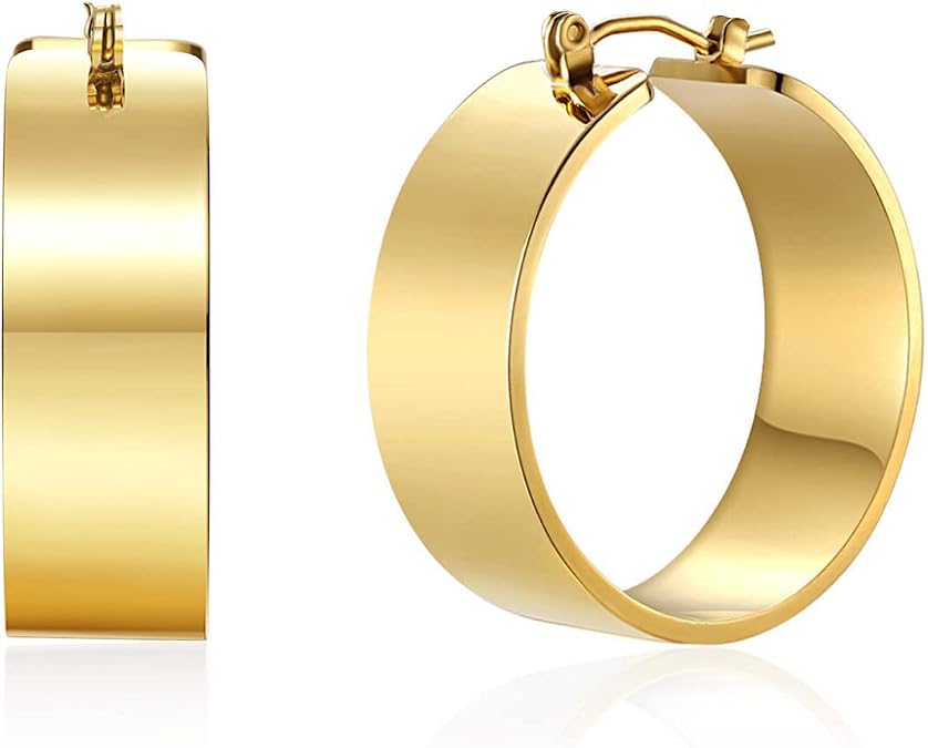 Gold Chunky Hoop Earrings for Women,Lightweight Hoop Earrings