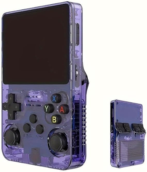 Retro Handheld Game Console, 3.5-inch HD IPS Screen, 64GB Storage, 18000+ Classic Games, Purple (Purple)