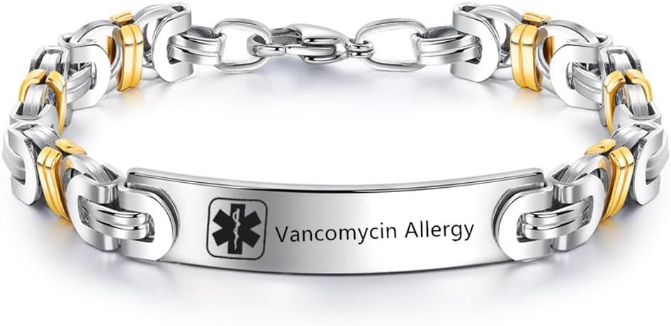 ZKXXJ Medical ID Bracelet for Men & Women - Stainless Steel Byzantine Chain Bracelet, Emergency Identification, Health Alert Jewelry with Medical Card, Customizable