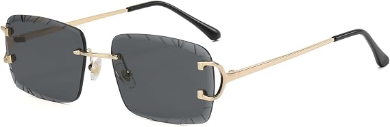 Retro Rimless Rectangle Sunglasses for Men Women Luxury Frameless Square Trendy Shade Diamond Cutting Eyewear