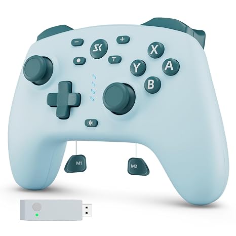 Wireless Switch Controller for Switch/Switch 2/Lite/OLED/PC Controller with 2.4G Adapter, Lake Blue Switch Controller with Hall Joysticks & Hall Triggers, Switch Pro Controller with Wake-up, 2 Back Programmable Buttons, Turbo Function