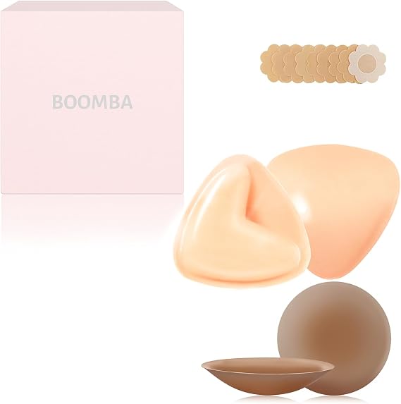 Boomba Bra Inserts Double-Sided Sticky Bra(Thick M)&Sticky Adhesive Silicone Pasties Nipple Covers(Coco)