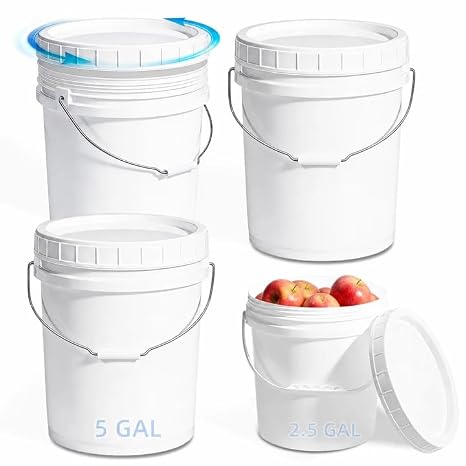 METAPACK 5 Gallon Bucket with Lid, Food Grade BPA Free Plastic, Heavy Duty with Metal Handle, Stackable Food Storage Container for Water Tool Storage, Cleaning, Garde(White