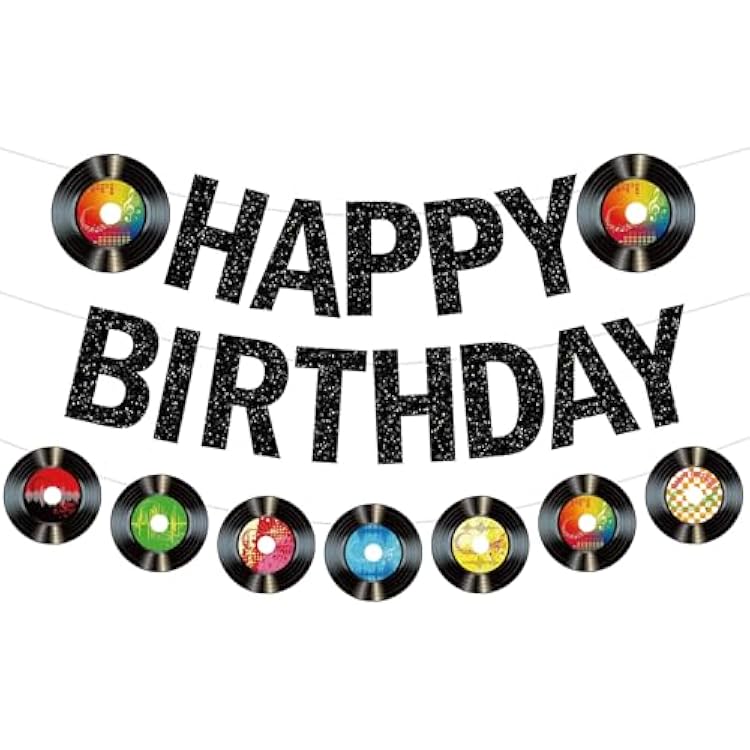 Rock and Roll Music Birthday Decorations Vinyl Record Decorations Rock and Roll Party Decorations with Happy Birthday Banner Vinyl Record Decor for 50s 60s 70s 90s Retro 1950s Party