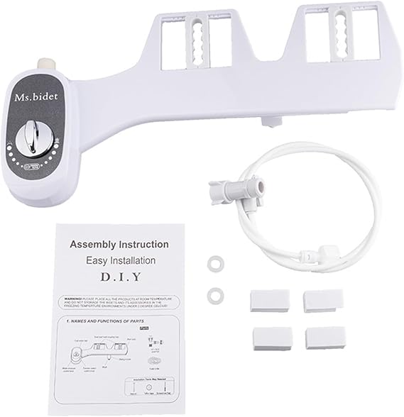 Toilet with Self Cleaning Toilet Seat Single Nozzle Bidet Attachment Non-Electric Thin Bidet Different Thread Attachment with Hose