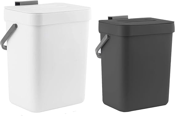 LALASTAR 3L+5L Countertop Compost Bin with Lid, Hanging Small Trash Can with Lid Under Sink for Kitchen, Food Waste Bin for Countertop, Mountable Garbage Can for Bathroom, RV, Black+White