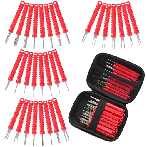 Upgrade Terminal Removal Tool Kit 31Pcs Electrical Pin Extractor Connector Depinning Tool Set for Automotive, Motorcycle, and Electronics Repair, Red