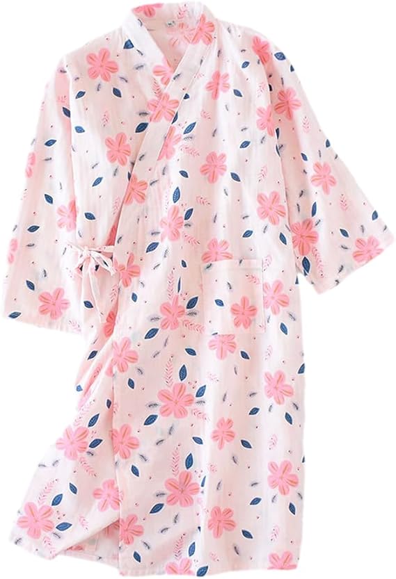 SIQITECHNO Women Summer Bathrobe Cotton Thin Cool Kimono Pajama Loose Yukata Lounge Wear