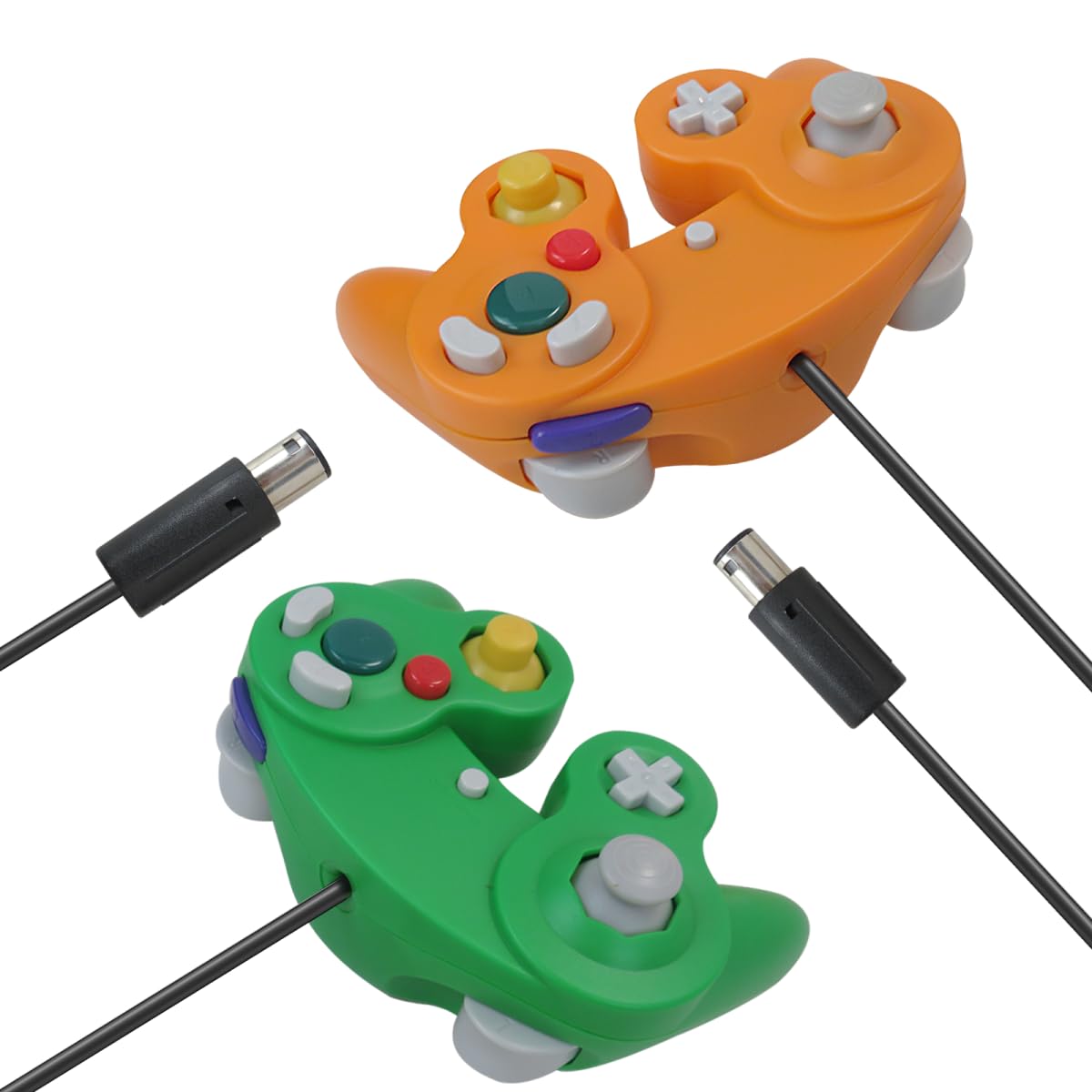 Hevituwhe 2pcs, Orange & Green Wired Retro Game Controller for Wii Nintendo Gamecube NGC Classic Gamepad Console