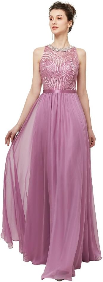 Women's Sleeveless Purple Chiffon A Line Crystal Long Prom Dresses Wedding Party Bridesmaid Dresses Us 16