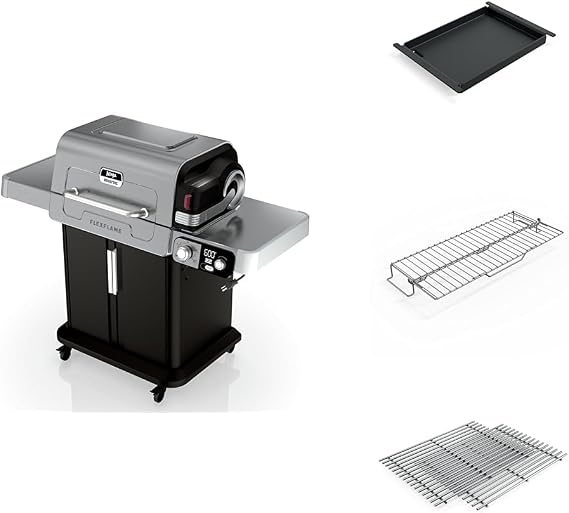 Ninja FlexFlame, Master Grill Pack, Electric & Propane 5-in-1 Cooking System Includes FlexFlame Premium, Grill Grate, Half Griddle, Expandable Roast & Smoke Rack