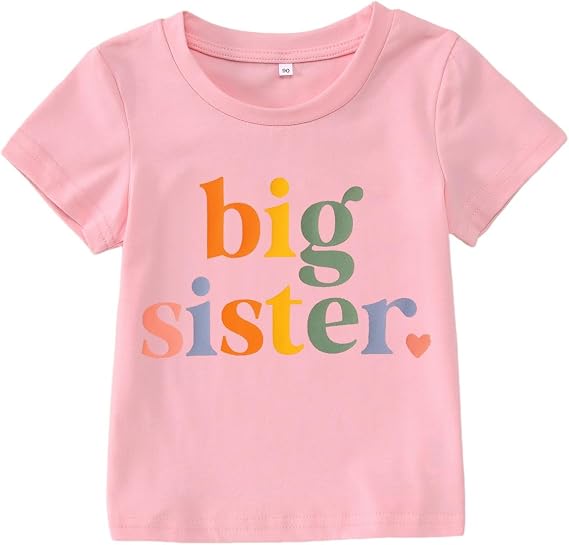 IZYJOY Big Sister Shirt Toddler Baby Girl Announcement Tshirt Sibling Reveal Summer Outfits Top Short Sleeve Cute Tee