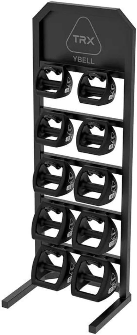 TRX YBell Neoprene Kettlebell Set 10 Piece Bundle with Vertical Rack | Dumbbell. and Push-Up Bar Equipment. Commercial Surface Strength Training Kettlebells.