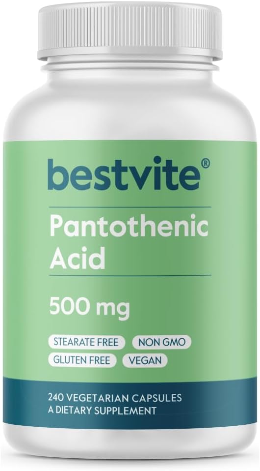 BESTVITE Pantothenic Acid 500mg (Vitamin B5) (240 Veg Caps) - No Stearates