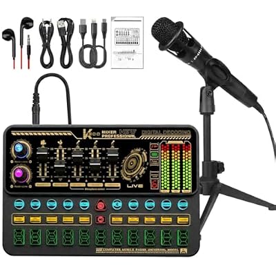 Podcast Equipment Bundle, Basic Audio Interface with Mic and Stand, Denosing, Ducking, Loopback, Easy Used Podcast Bundle for KTV,Streaming,Podcasting, Game, PS5, Gift,YouTube, TikTokBlack