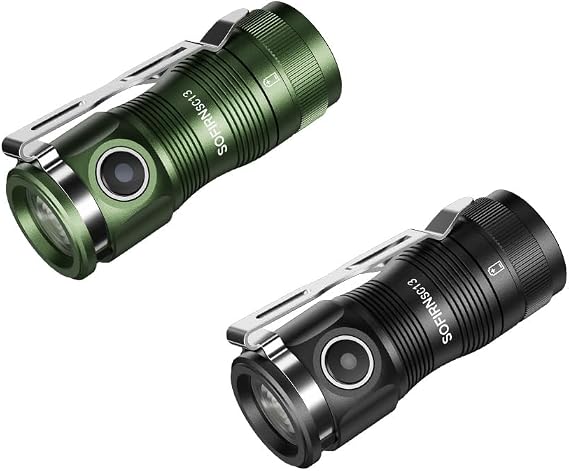 sofirn SC13 Small Rechargeable Flashlight Bright 1300 Lumens Black Bundle Green