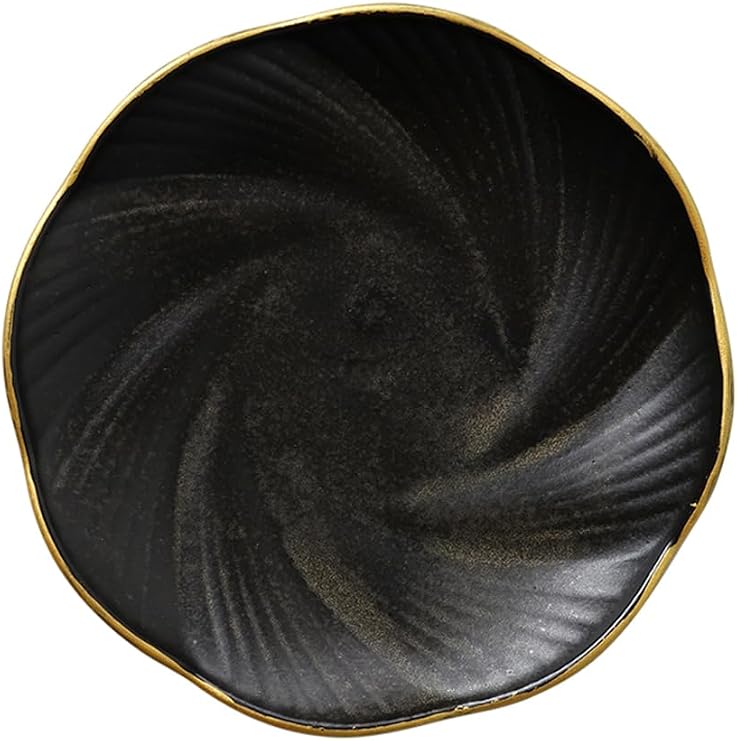 Black Ceramic Jewelry Tray with Gold Edge, 5 Inch