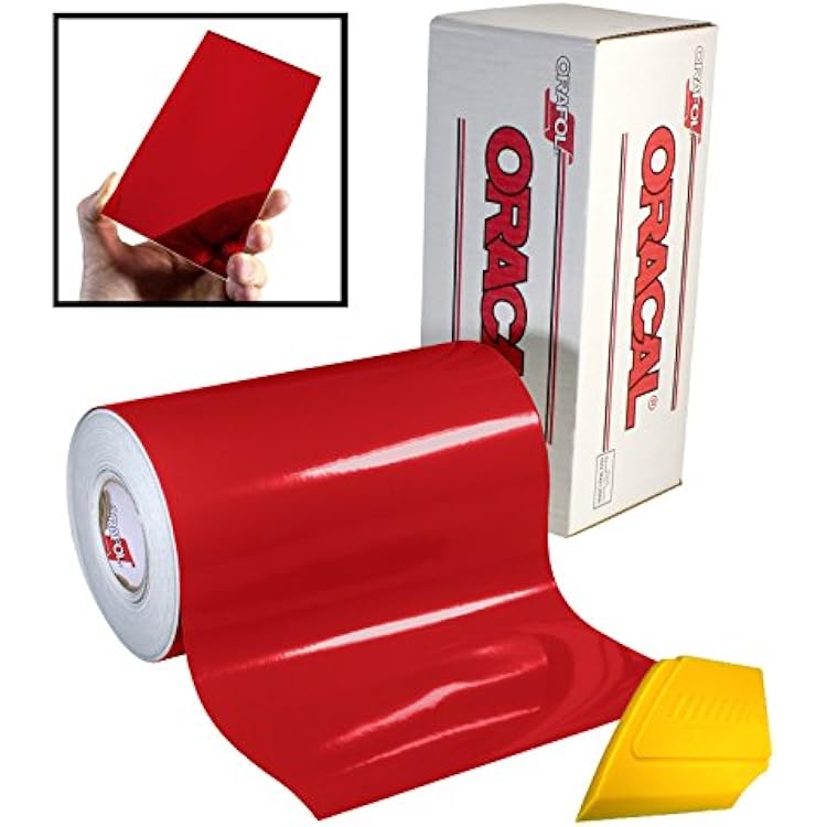 ORACAL 8300 Transparent Red 12 x 24 Colored Window Tinting Vinyl Roll Including Hard Yellow Detailer Squeegee 1 Roll Pack