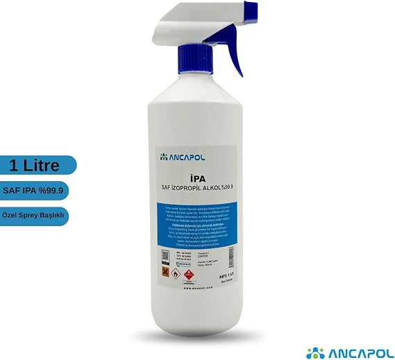 %99.9 Saf İzopropil Alkol (IPA) 1 Litre Sprey Başlıklı - Elektronik, Optik ve Yüzey Temizleyici