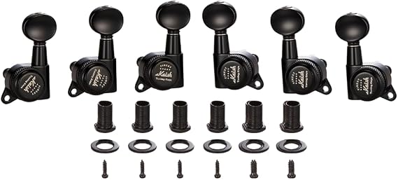 KAISH 3L3R 6 Inline 18:1 Locking Tuners Tuning Keys Guitar Locking Tuning Machines with Vintage Oval Button for Strat/Tele/Electric Guitars Black