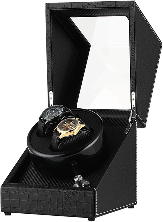 Automatic Watch Winder for Two Watches Dual Watch Winder Crocodile Automatic Watch Winder Carbon Fiber Double Watch Winding Box Quiet Motor Storage Display Case Box for Mechanical Watch