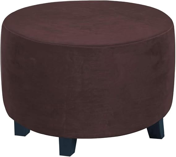 XJHKG Velvet Ottoman Cover, Stretch Footrest Pouffe Slipcover(Brown,Medium)