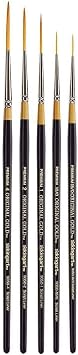 KINGART Premium 5 pc. Original Gold 9050 Series Script Liner Artist Brush Set, Synthetic Golden Taklon Hair for Acrylic, Oil, and Gouache Paint, Short Handle, 5 Sizes: 18/0, 10/0, 1, 2, 4