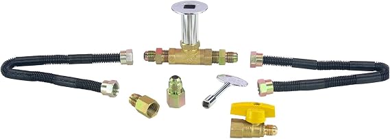 Fire Pit Gas Burner High Capacity Connection Kit- Complete 3/4" Kit Including 2 3/4" HC Non-Whistle Flex Lines and Matched 3/4" HC Keyed Ball Valve