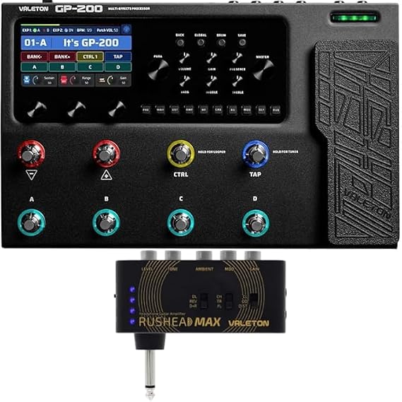 VALETON GP-200 Multi-Effects Guitar/Bass Processor + Rushead Max Pocket Amp Bundle - Pedal with Expression, FX Loop, MIDI, Amp Modeling, IR Cab Simulation, Stereo, USB Interface