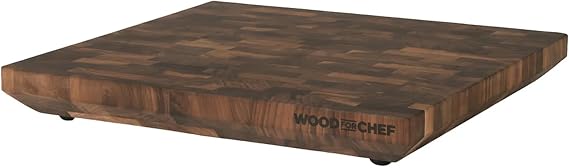 WoodForChef Heritage Walnut End Grain Cutting Board with Feet, Mineral Oil