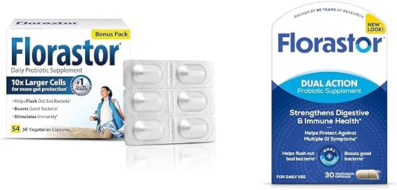 Florastor Probiotics Digestive & Immune Health Bundle with 54 & 30 Capsules, Probiotics for Women & Men, Helps Flush Out Bad Bacteria & Boosts Good with Saccharomyces Boulardii CNCM I-745 Strain