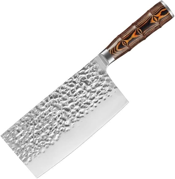 Meat cleaver, 6.5INCH Handmade Forged Kitchen Knife Carbon Steel Knife Chinese Kitchen Knife Chef's Knife Colorful Wood Handle Cleaver Knife