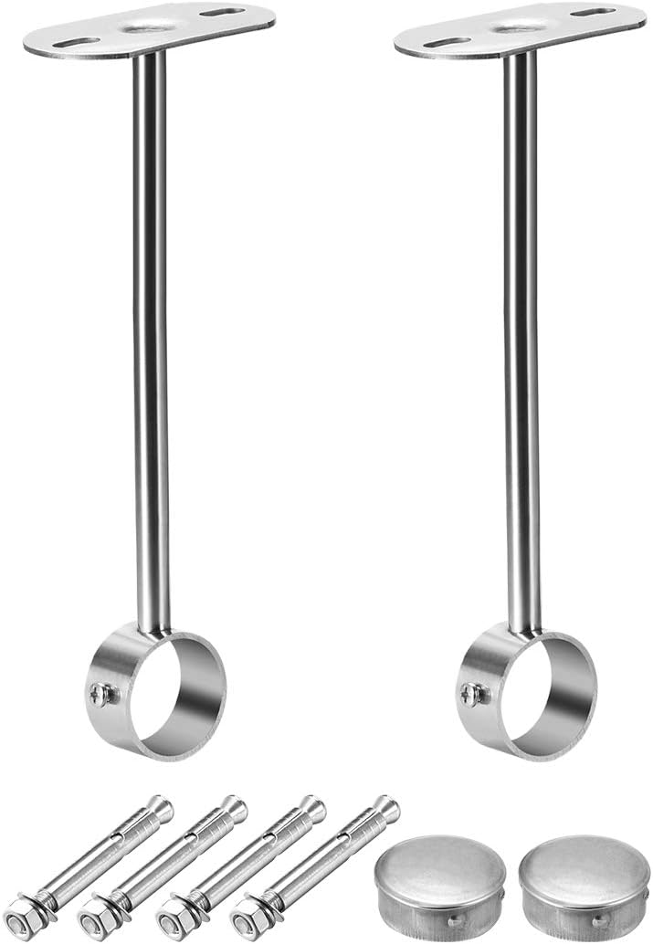 sourcing map Ceiling-Mount Bracket, Wardrobe Pipe Bracket, 25mm Dia, Shower Curtain Closet Wardrobe Rod Lever Support Holder Pipe Flange Socket 2pcs250mm Height