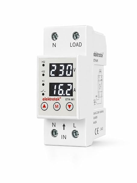 Elektrotek ETK-M1 Monofaze Gerilim ve Akım Koruyucu 63A 230V DIN Ray Ayarlanabilir Röle