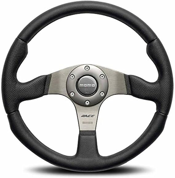MOMO Race Steering Wheel 350mm Premium Black Leather Grip with Anthracite Spokes, Lightweight Street & Track Performance Car Steering Wheel for Racing, Tuning, Drift, Universal Fit RCE35BK1B