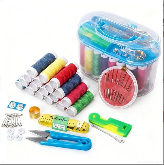 Mini Komple Dikiş Seti, 8 Renkli İplik, Makas, İğne, Mezura, Düğme ve Taşıma Çantalı, Ev ve Seyahat için Pratik DIY Dikiş Malzemeleri