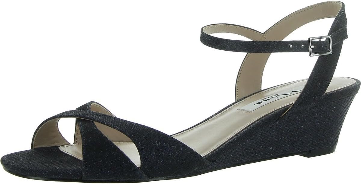 Nina Womens Flora Glitter Ankle Strap Dress Sandals Mid Heel 2-3