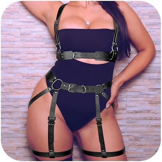 NICEIGHT Leather Body Chains for Women Punk Harness Waist Chains Sexy Belt Chest Chains Black Adjustable Rave Body Jewelry