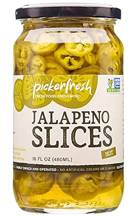 Pickerfresh Jalapeno Slices - Deli-sliced Jalapeno Pepper Rings - Hot Deli Style Chili Pepper - Simple Ingredients - Non-GMO, Gluten Free & No Artificial Color - 16 oz